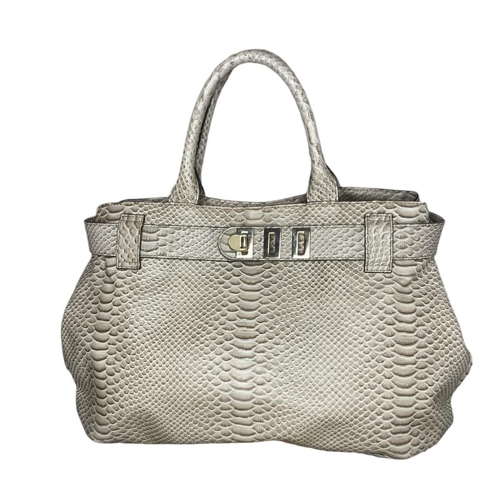 Authentic Vintage Reiss Luxury Chic Cream Python-Embossed Satchel Handbag